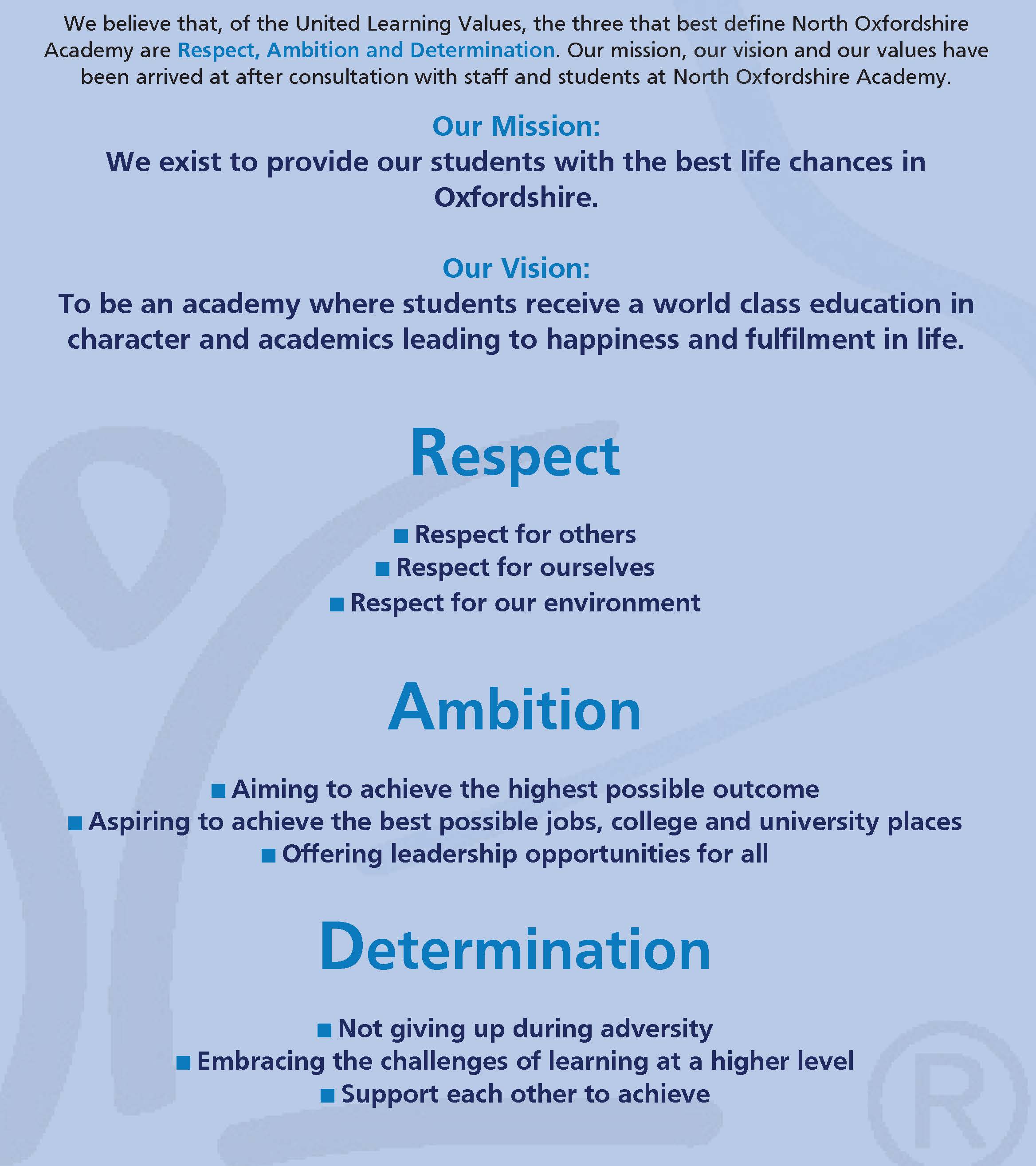 North Oxfordshire Academy > About us > Our Ethos and Values